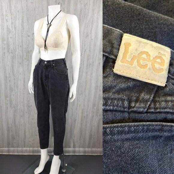 Lee Denim - Vintage 90s Black Jean Lee Tapered Mom Jeans High Waist Retro Streetwear Basic